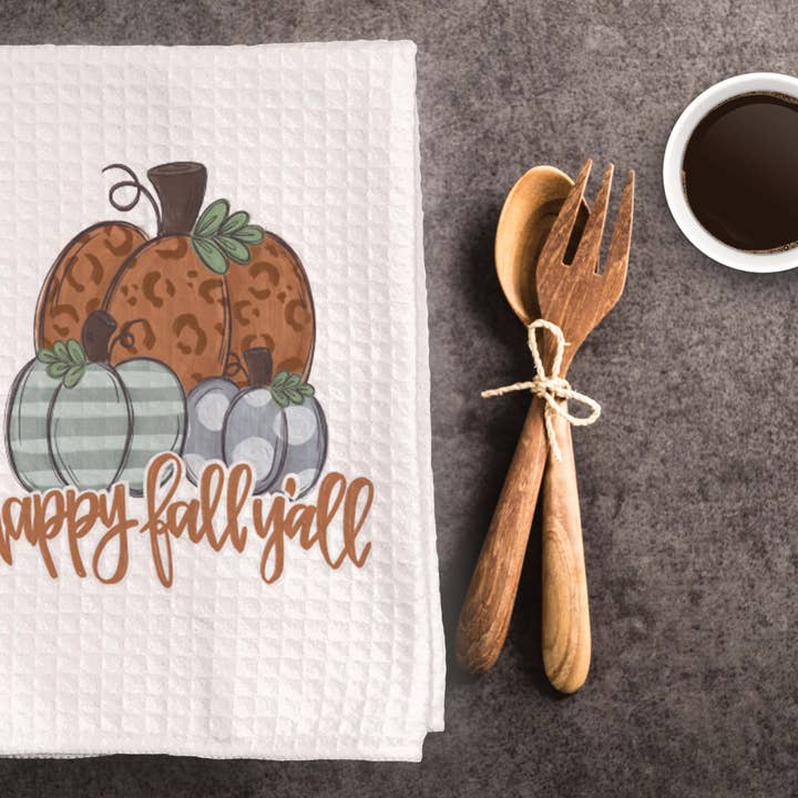 Canary Road - Vente Torchons - Serviette de cuisine Happy Fall, serviette à vaisselle citrouille, décor d'automne1