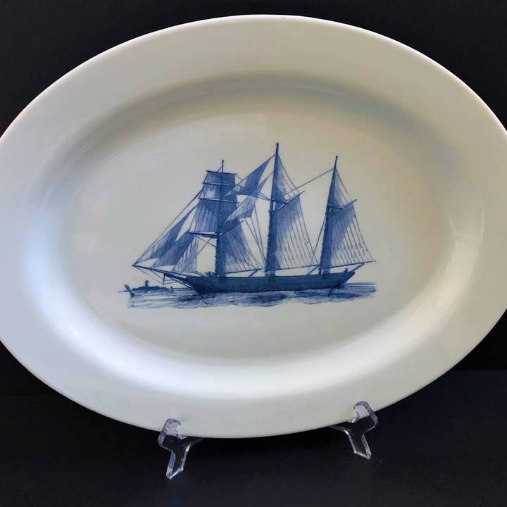 Nautical/Barkentine Sailboat Oval Platter for wholesale by Ox Bow Decor