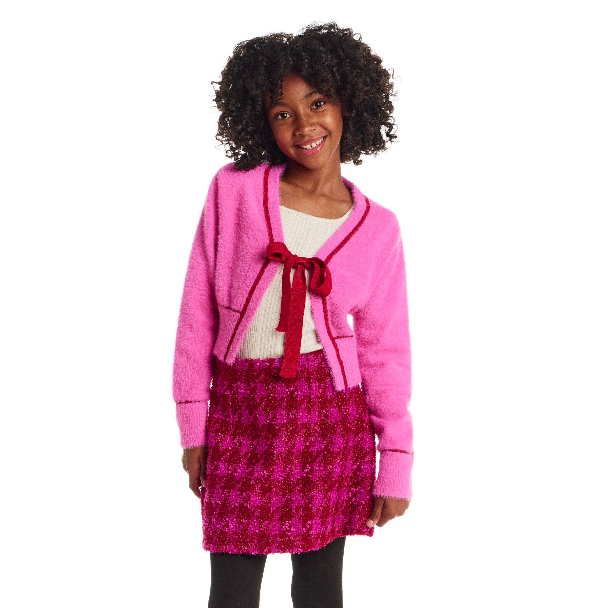 Big Kids Cardigan Sweater with Bow | Pink Eyelash for wholesale on Faire5