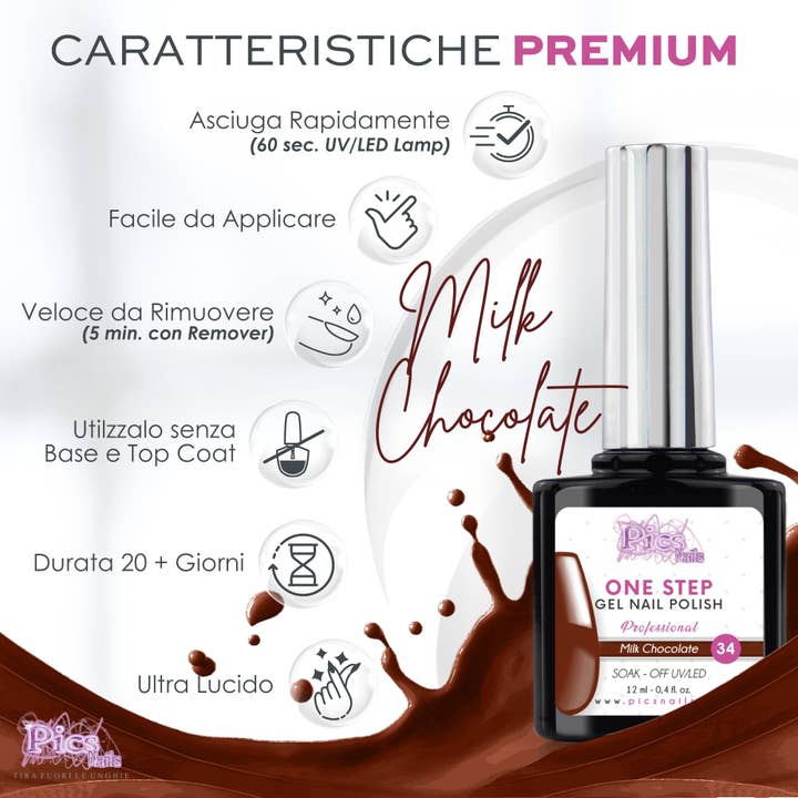 Pics Nails - Wholesale Nail Polish - Semipermanent nail polish One Step Milk Chocolate 34 - 12 ml | Semipermanent 3in1 UV/LED Ultra Glossy2