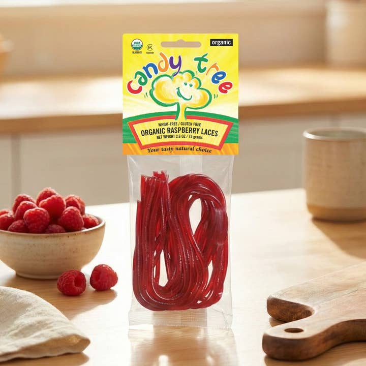 Organic Raspberry Laces - 75g Pack for wholesale by Candy Tree