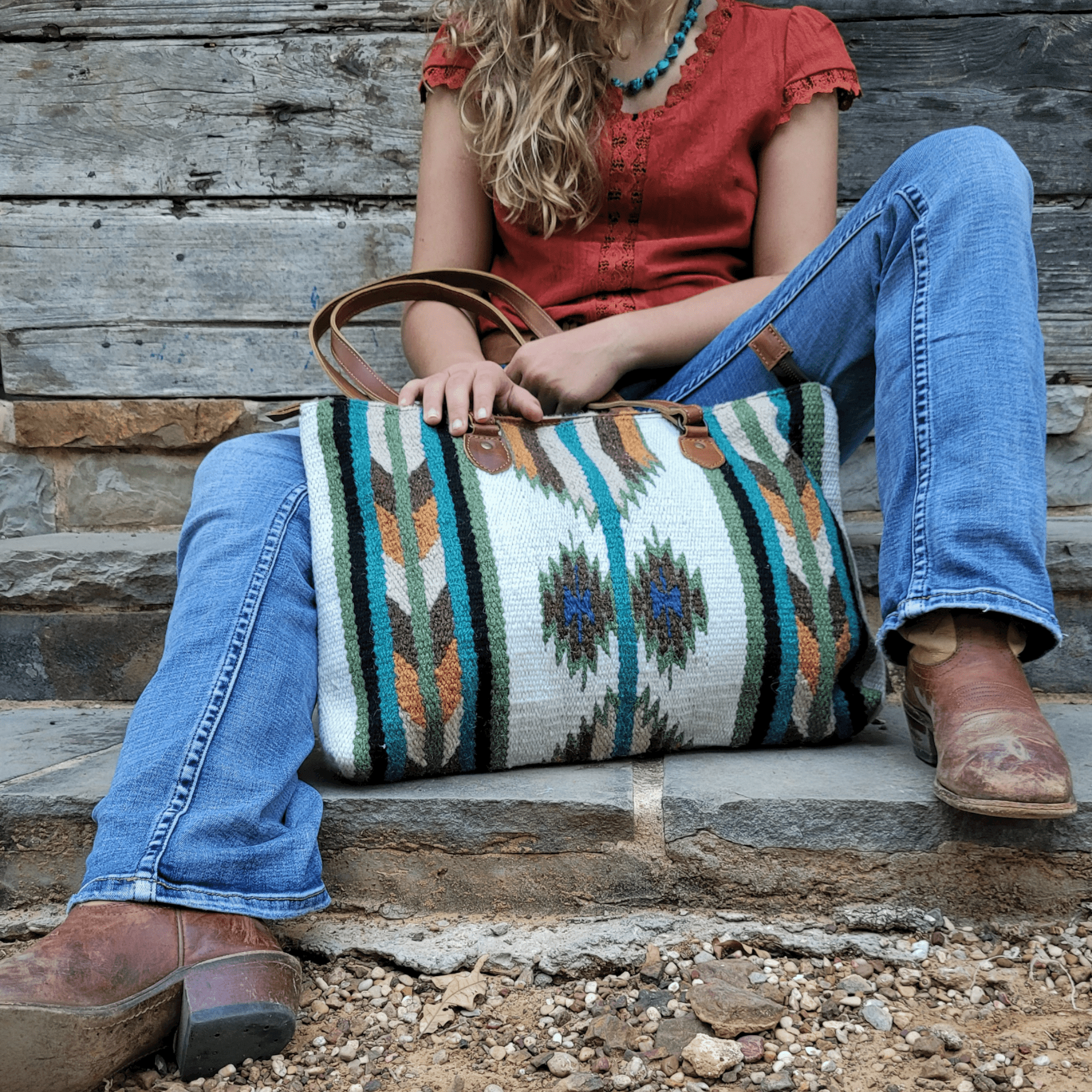 Ranch Junkie - Wholesale Tote Bag - Women's - Southwestern Large Handwoven Wool Boho Tote Aspen Saddle Blanket Bag3