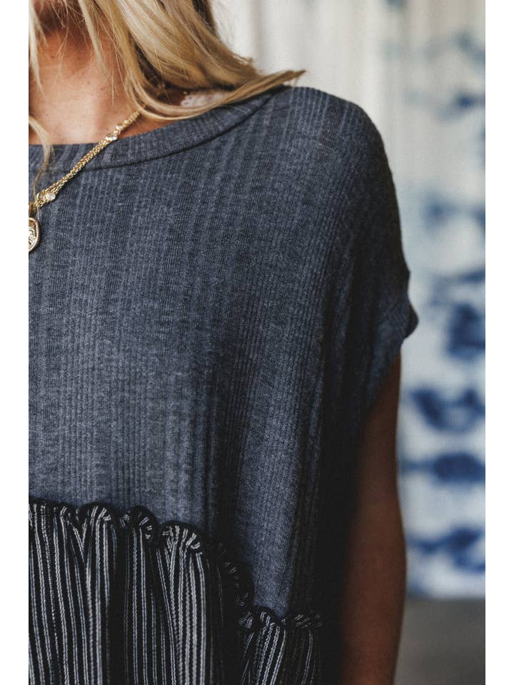 Grey No Fuss Babydoll Dress - Charcoal Black for wholesale on Faire