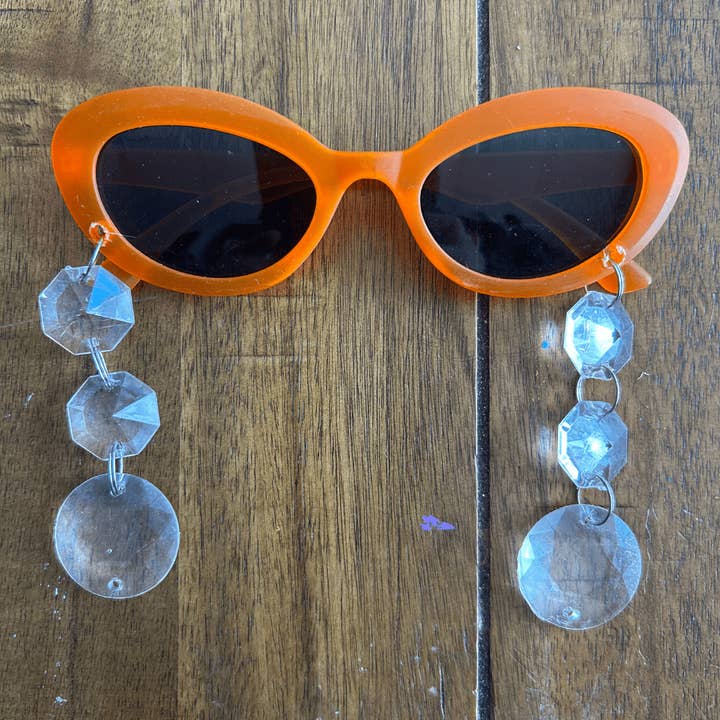 Orange Cat-Eye Sunglasses with Crystal Charms – Handmade & One-of-a-Kind for wholesale by The Modern Alien