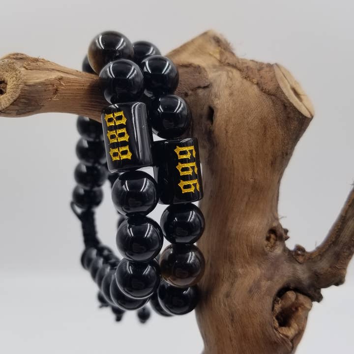 Natural Obsidian Tiger Eye Bead Angel Lucky Number Bracelet for wholesale by CHAKRA JEWELRY