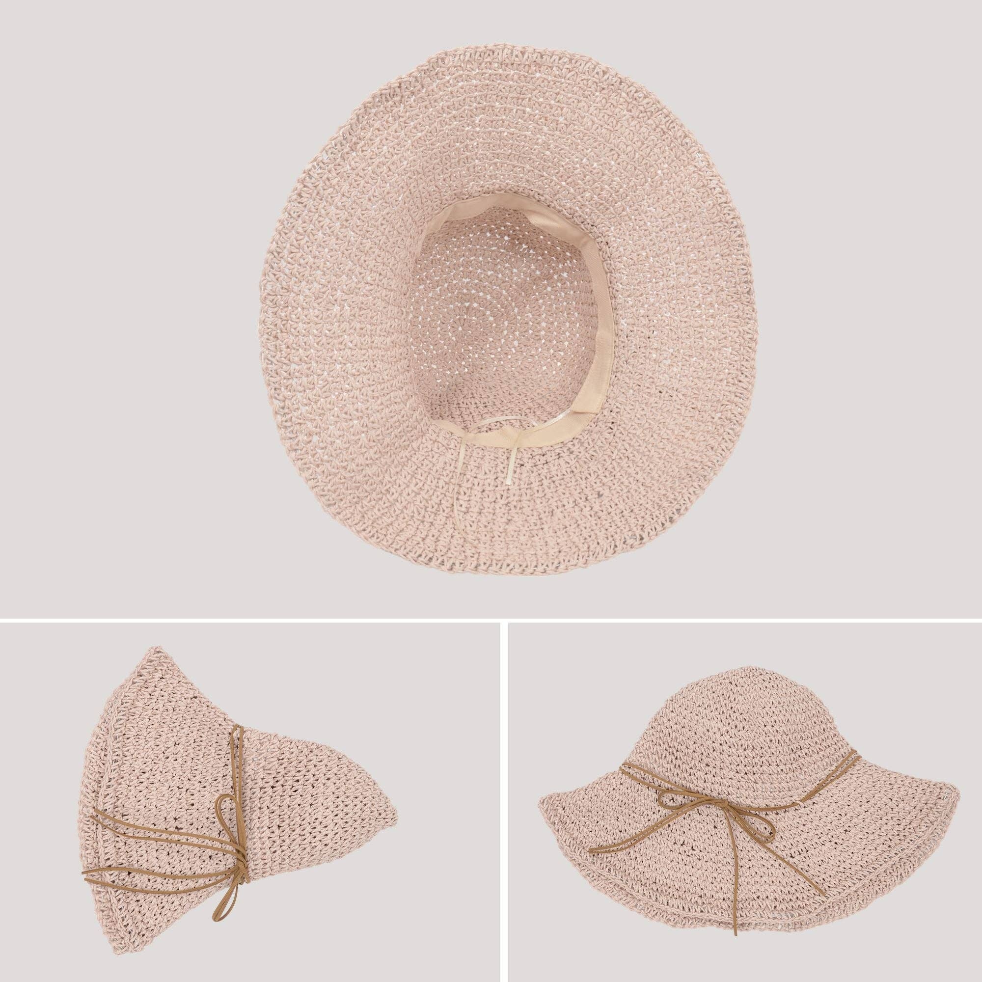 AK Brand - Wholesale Straw Hat - Women's - Woven Floppy Sun Hat with Rounded Crown and Decorative Bow D4