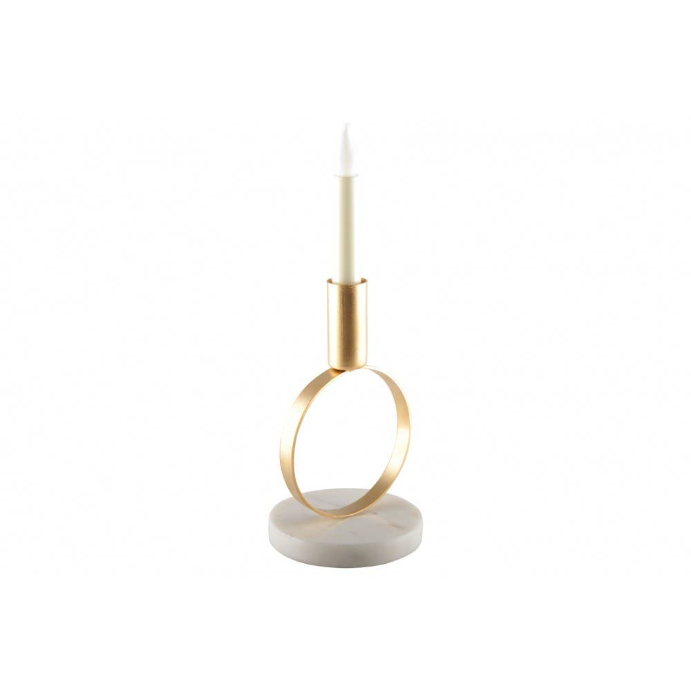 AULICA – wholesale Candle holder – Matte gold round candle holder with marble base h.17 cm0