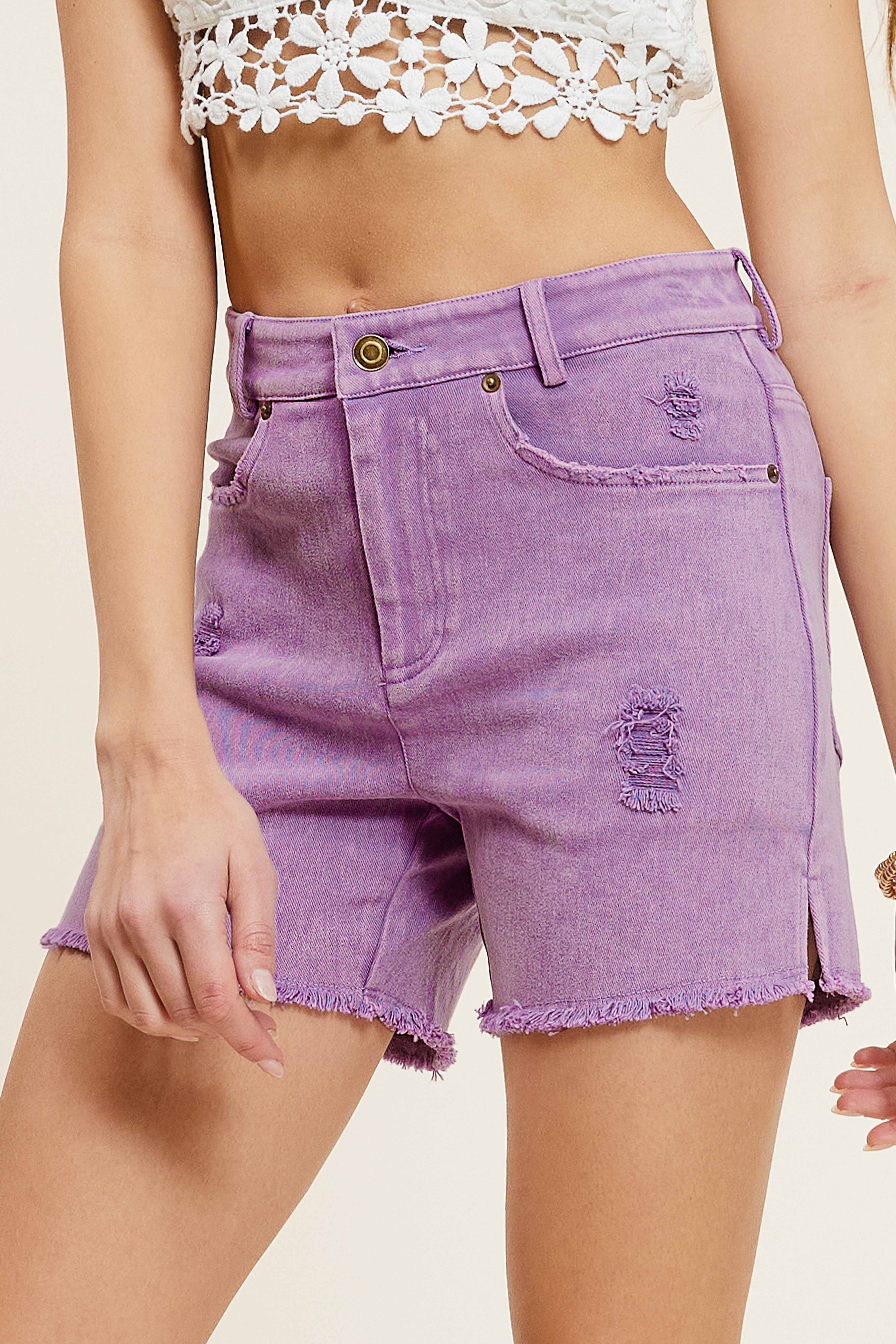 La Miel - Wholesale Shorts - Women's - HCP4224-High Rise Basic Mineral Washed Colored Denim Shorts35