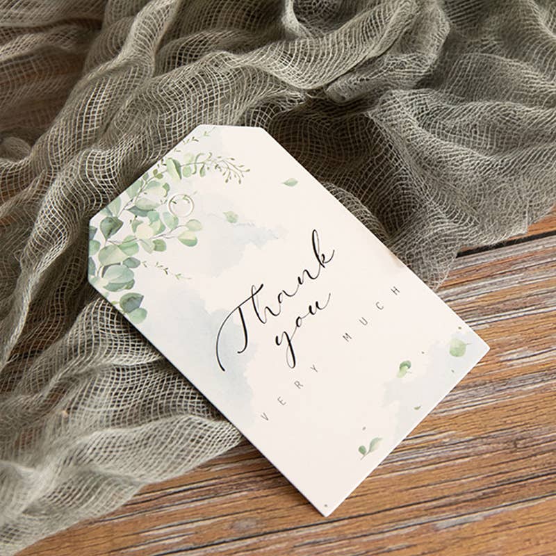 ByHome - Vente Étiquette cadeau - 50 pièces, 3,35 x 2,17" Étiquette MERCI avec fleur de rose et feuilles vertes1