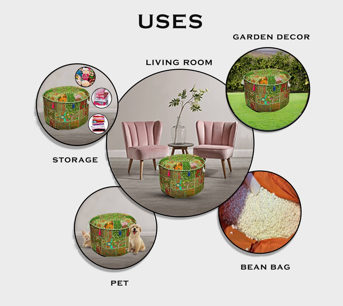 Aakriti Inc. - Wholesale Pouf - Aakriti Gallery Indian Pouf Footstool Ethnic Pouf Cover15