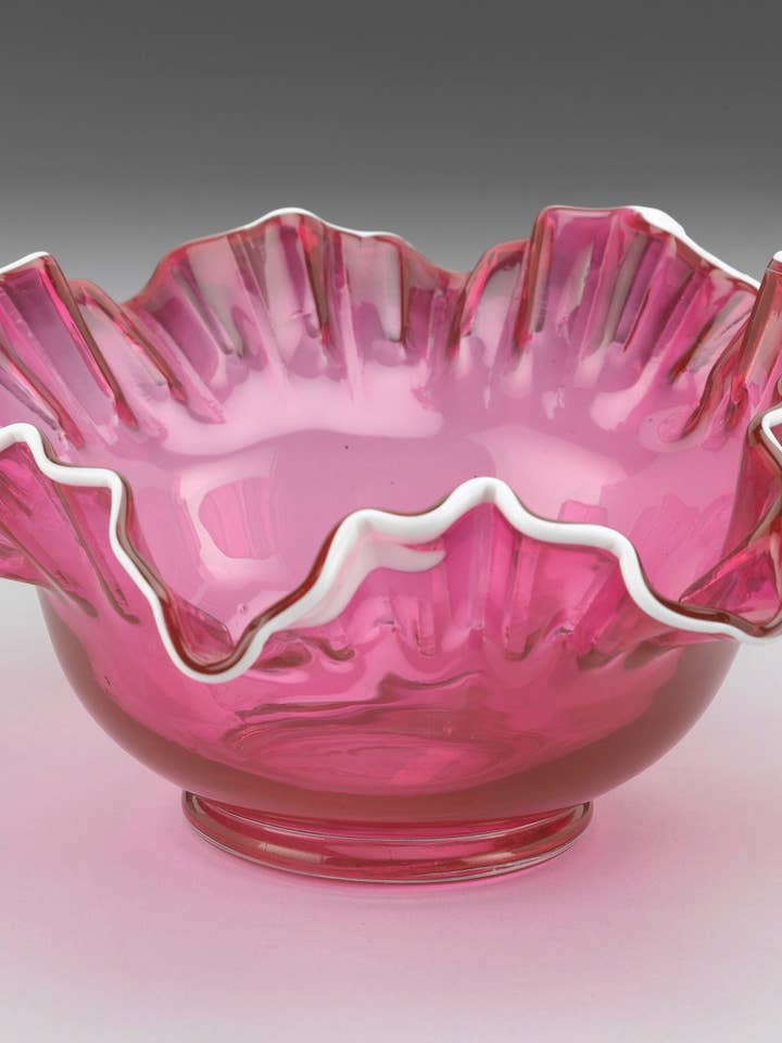 Cranberry Glass Bowl w/ Ruffled Edge for wholesale by AA Importing