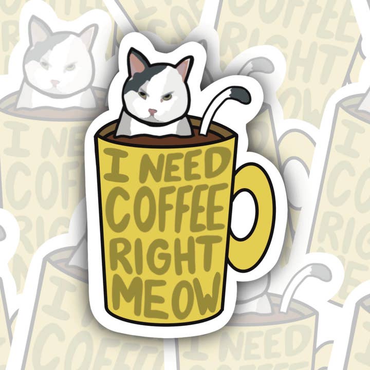 Cat Sticker | Coffee Cat Sticker | Funny Cat Sticker | Cat for wholesale by LacyPetsAndCompany