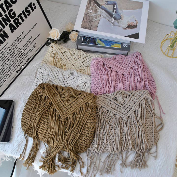 Elegant Macramé Fringe Crossbody Bag for wholesale by EmberLoom