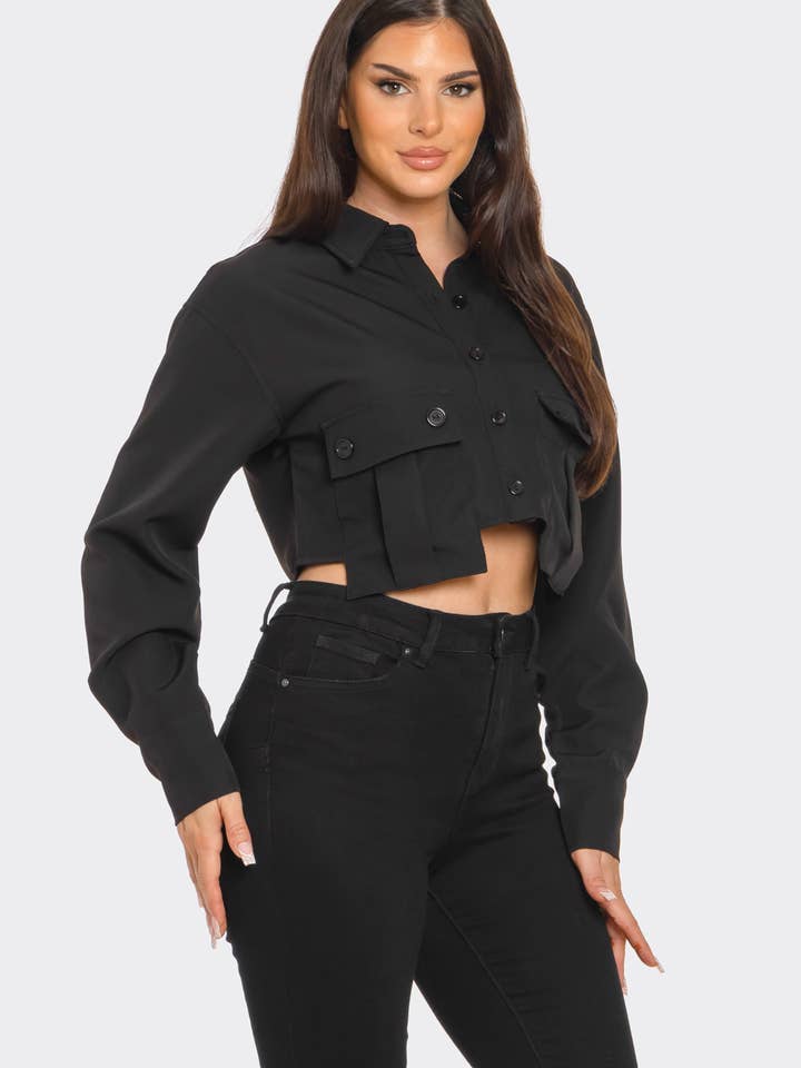 Julia by LoveJ - Wholesale Button Down Shirt - Women's - Front Button Down Oversized Pockets Detail Top 1