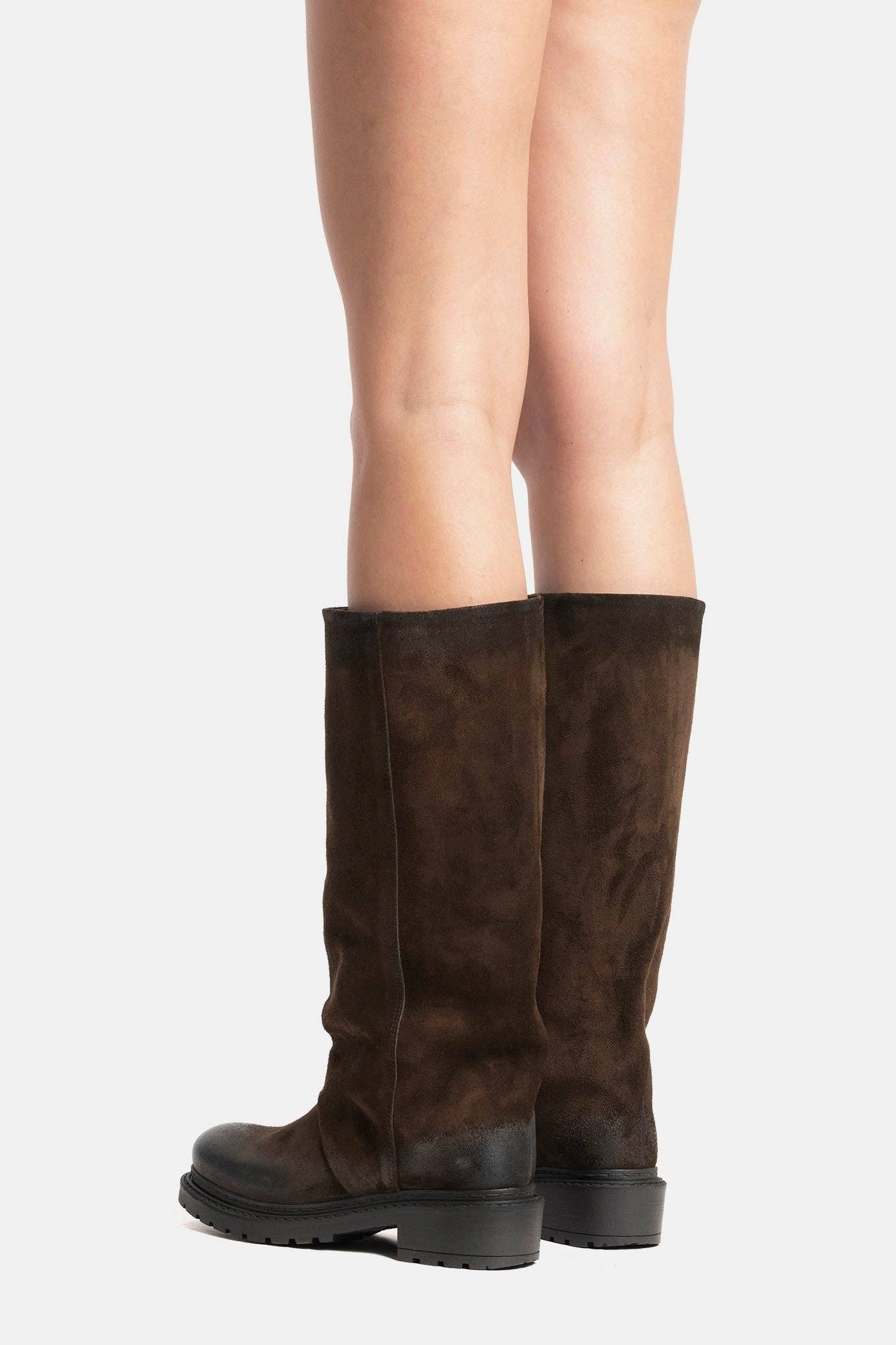 METISSE – Botas - Mulher por atacado – Bota biker de camurça marrom escuro MA9465