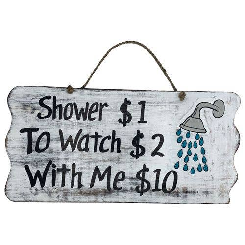 Provocative Wood Shower Sign for wholesale by Barry-Owen Co., Inc.