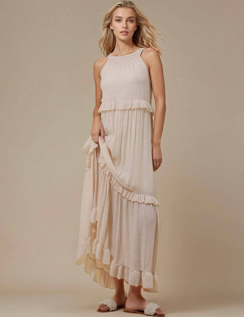 Sweetkama - Vendita all'ingrosso Vestito - Donna - Maxi abito quotidiano da donna con scollo tondo in boemia SKD2311917