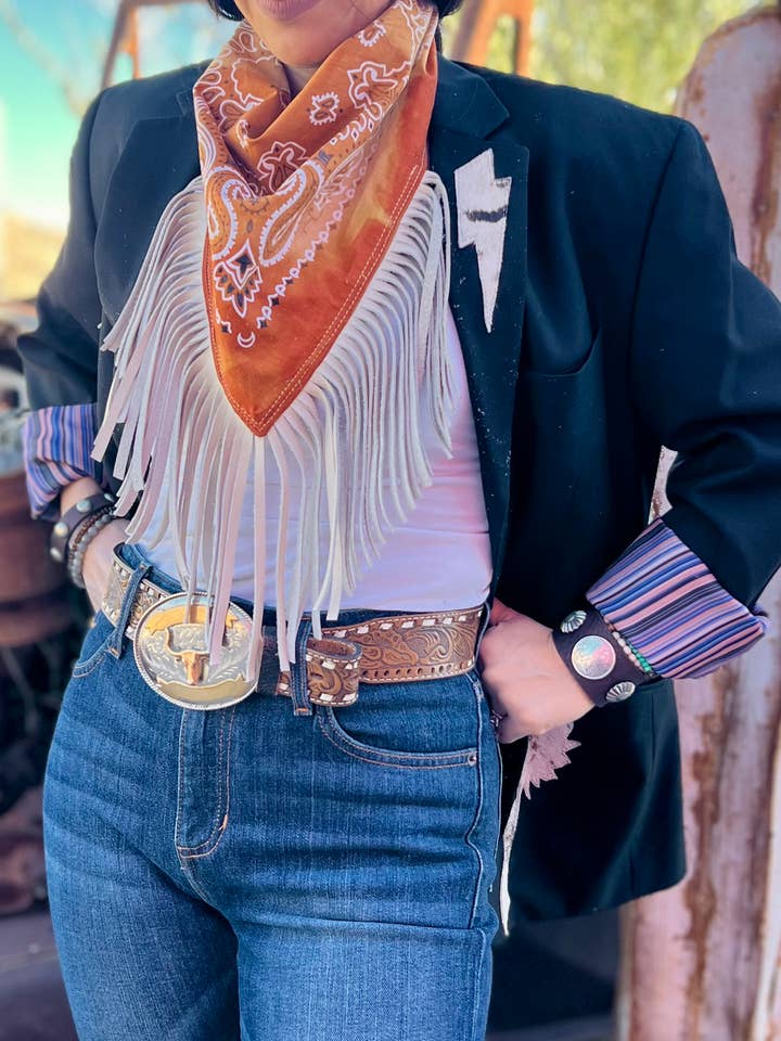 Desert Dusted Collar Bandana Fringe Western Scarf for wholesale by Dirty Mojave