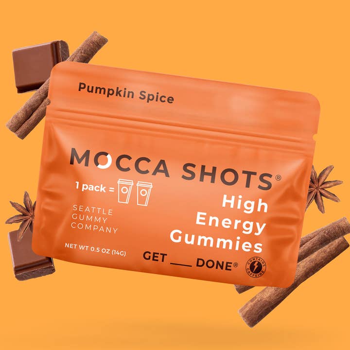 Halloween Mocca Shots Kürbisgewürz Koffein-Gummibärchen | 12er-Pack für den Großhandel von Seattle Gummy Company