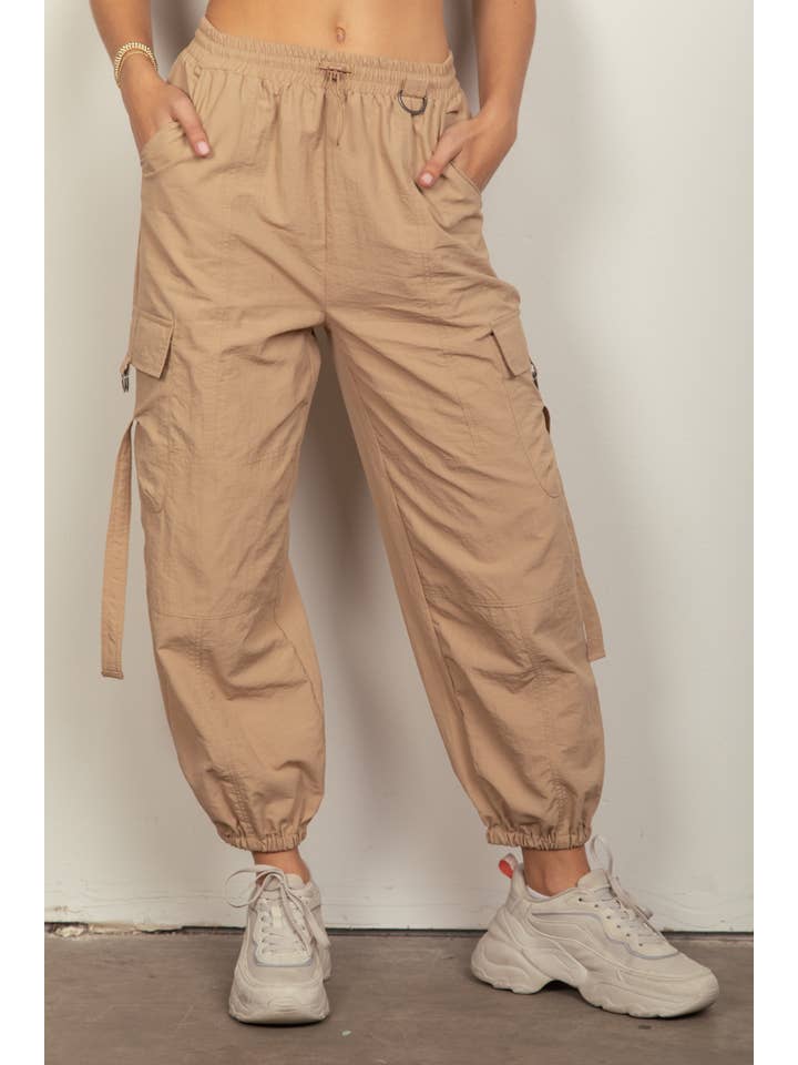 VERY J - Wholesale Pants - Women's - NP70377-Elastic Waist Solid Woven Cargo Pants