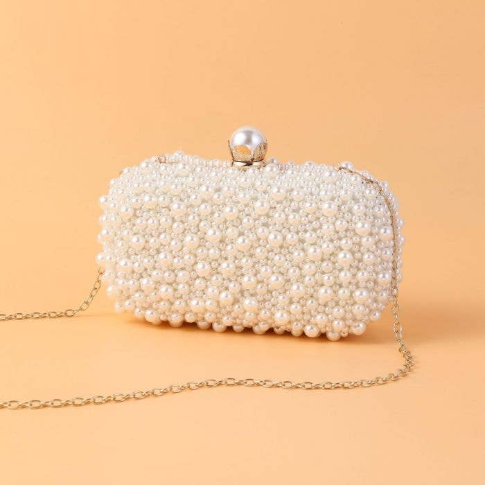 PEACH ACCESSORIES - Wholesale Clutch Bag - Women's - Pearl Elegance Evening Clutch Bag in Ivory CL21454