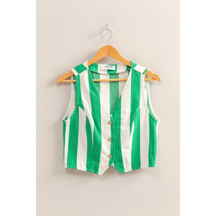 HYFVE - Wholesale Outerwear Vest - Women's - DZ25A806-Woven Striped V-Neck Sleeveless Vest