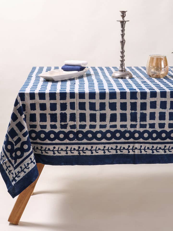 Indigo Blue Geometric Print Tablecover - Kitchen & Dining for wholesale by Artsy Home
