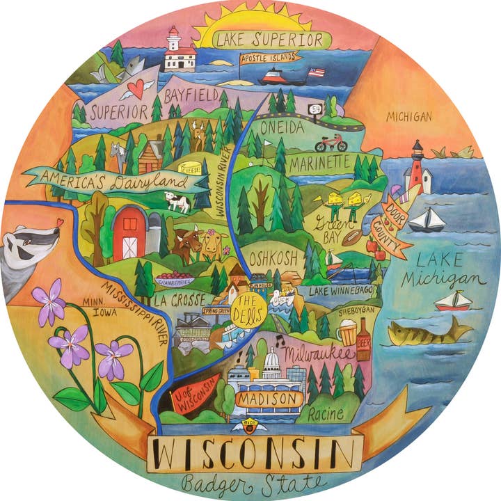 "Wondrous Wisconsin" | Wisconsin Lazy Susan for wholesale by Sticks