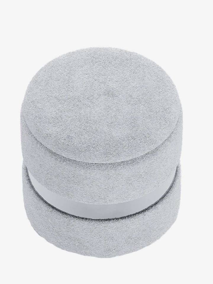Ronde poef van lichtgrijze stof en metaal met opbergruimte Capucine voor wholesale door Potiron