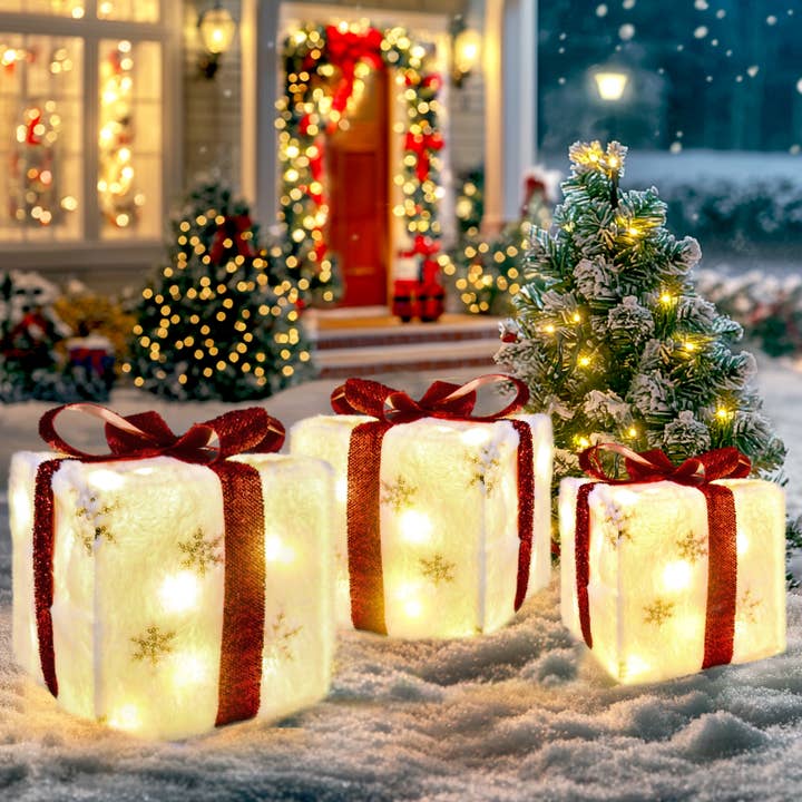 Fun Little Toys - Wholesale Christmas Decoration - 3PCS Christmas Lighted Gift Boxes: Illuminate Your Holiday