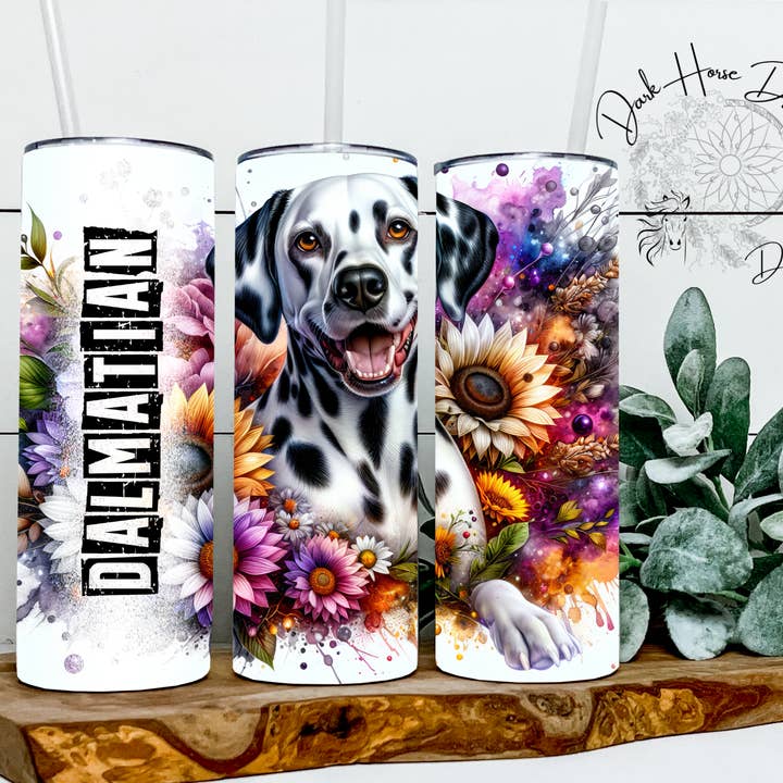 Dalmation Dog Watercolor Floral Summer Tumbler for wholesale by Dark Horse Dream Designs LLC