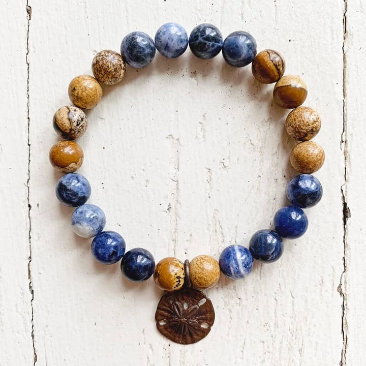 Sodalite and Picture Jasper Mala Beaded Bracelet for wholesale by Peacock & Lime