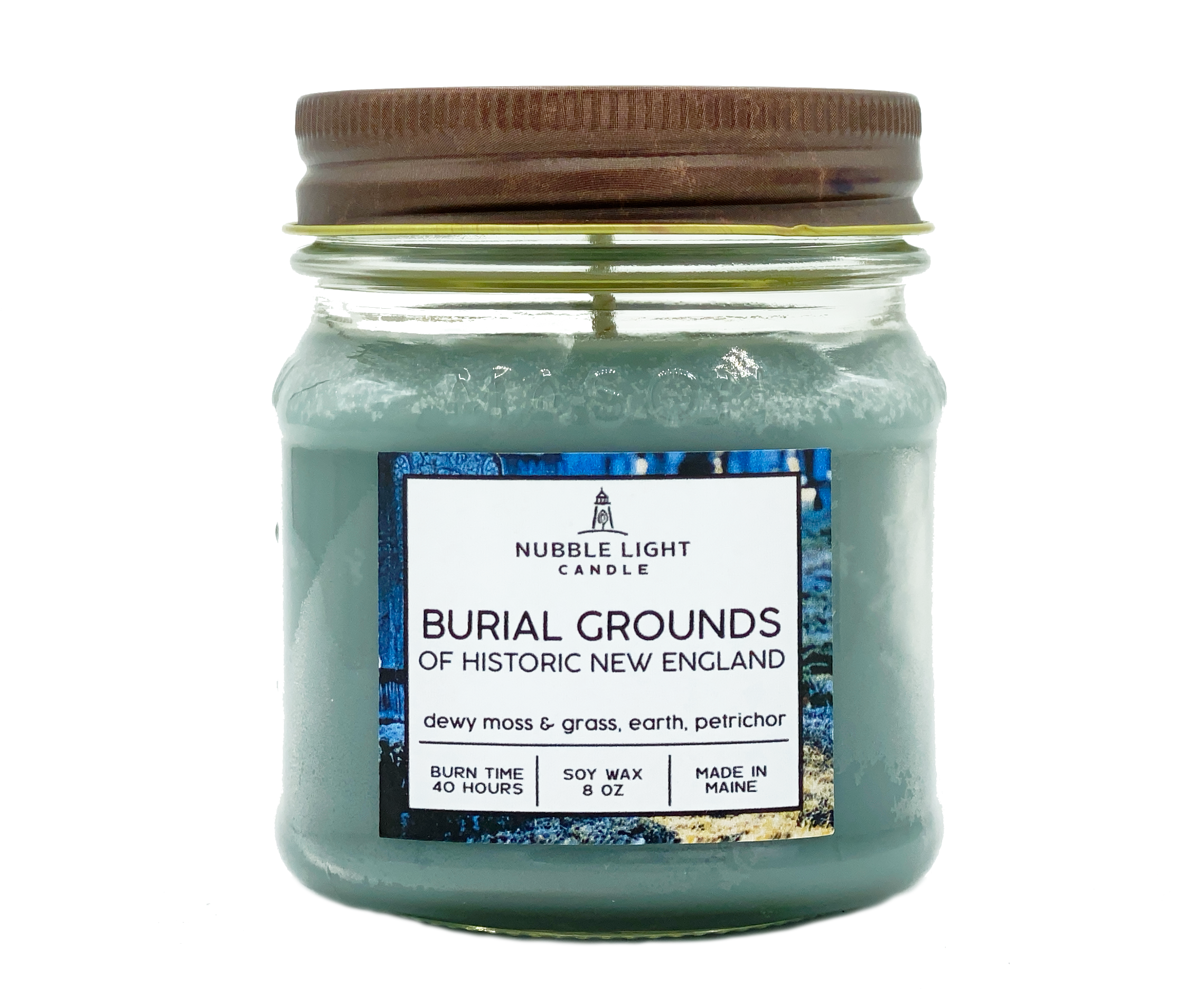 Nubble Light Candle - Wholesale Jar/Filled Candle - Burial Grounds 8oz. Scented Soy Candle0