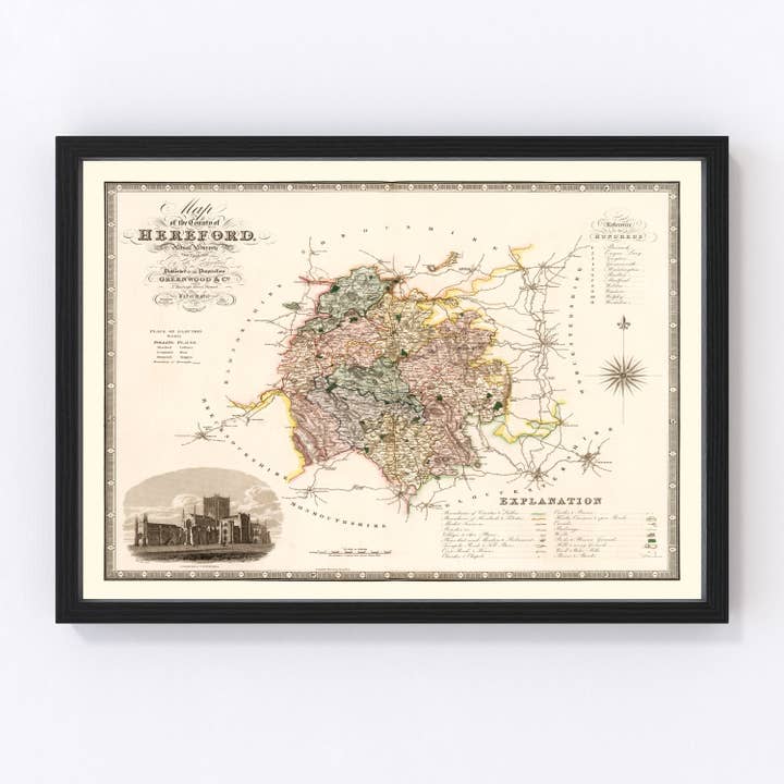 Vintage Map of Hereford England, 1831 for wholesale by Ted's Vintage Art