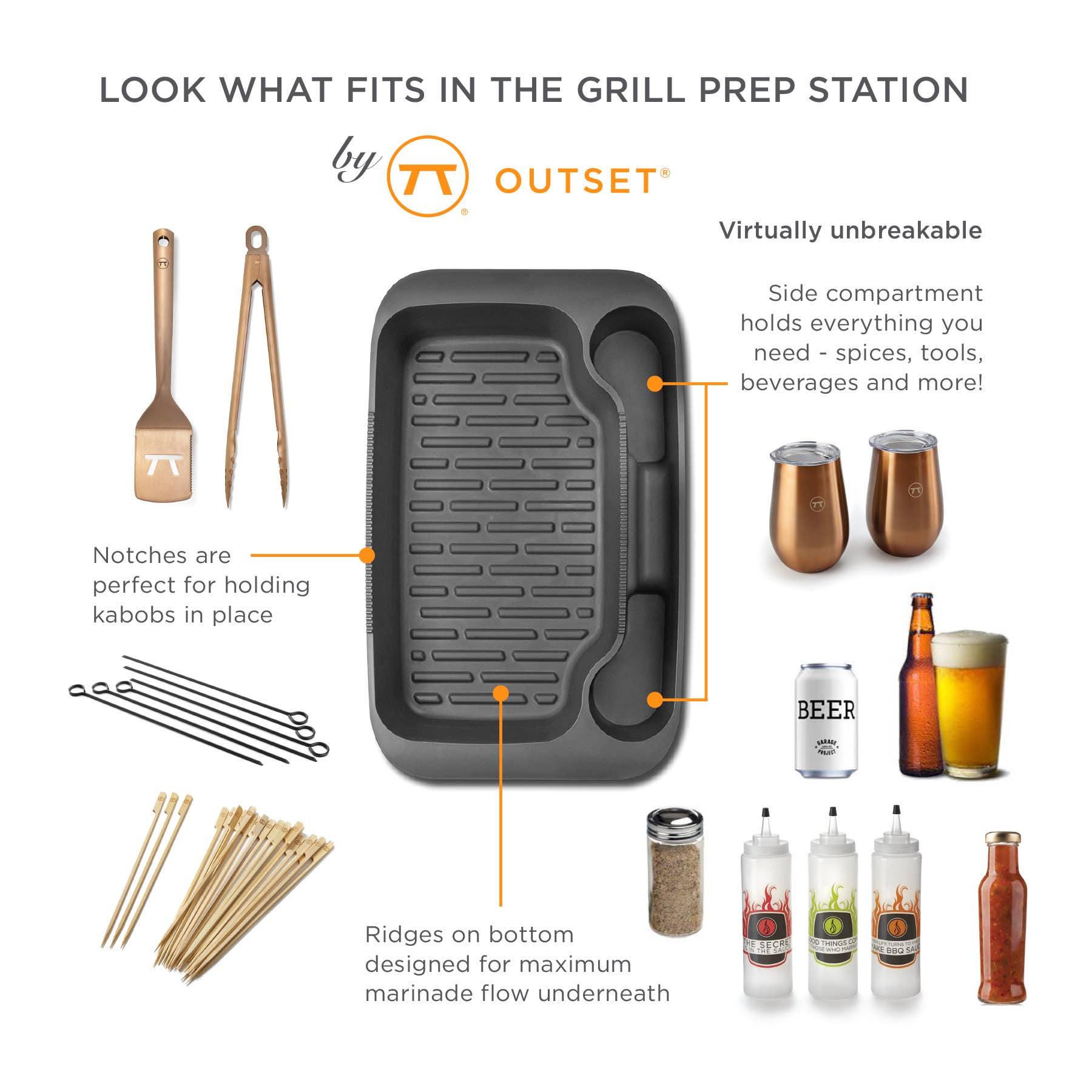 Fox Run Brands - Wholesale Grillpan/bakplaat - Outset Grill Prep Station met deksel, 15 „x 10" x 2,6"4
