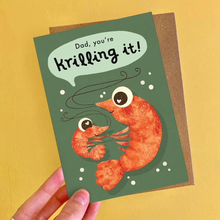 Emily Nash Illustration Greeting Cards – wholesale Father’s Day card – Krilling it Dad Greeting Card- Funny Prawn Father's Day Card2