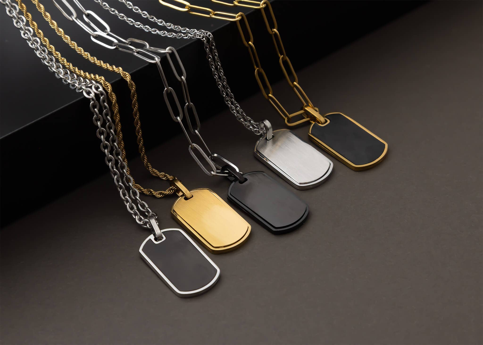 WJW - Wholesale Pendant/Charm Necklace - Stainless Steel and Black Engravable Men's Dog Tag Pendant1