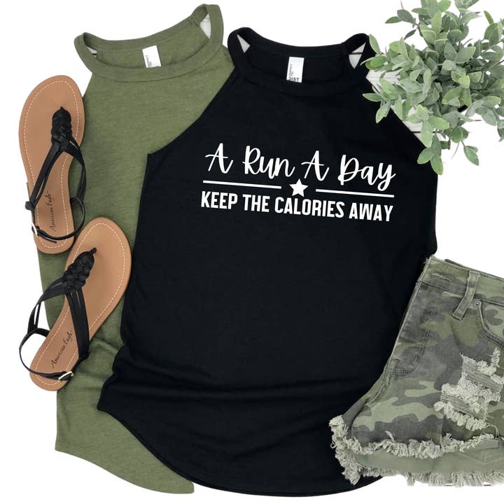 A Run a Day Keeps the Calories Away Tank Top - Funny Fitness Workout Shirt - Motivational Gym Apparel - Activewear for Women - Running Gift for wholesale by Epic Life - Designed