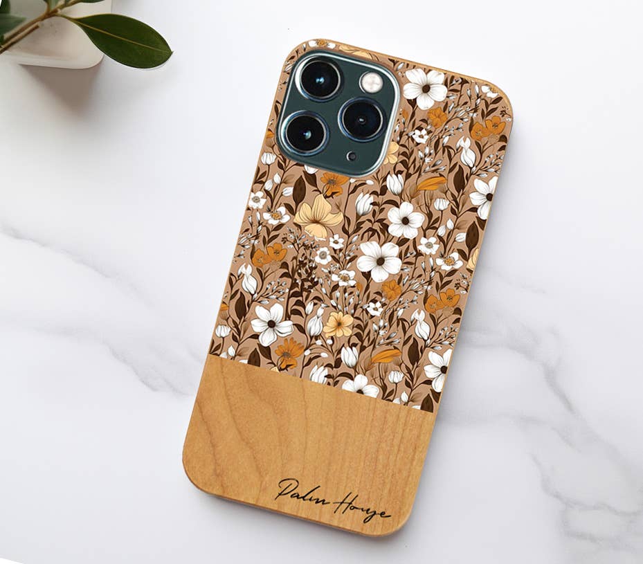 Palm House - Wholesale Phone Case - Women's - Real Wood iPhone Case, Wild Flower Beige, Made in Japan3
