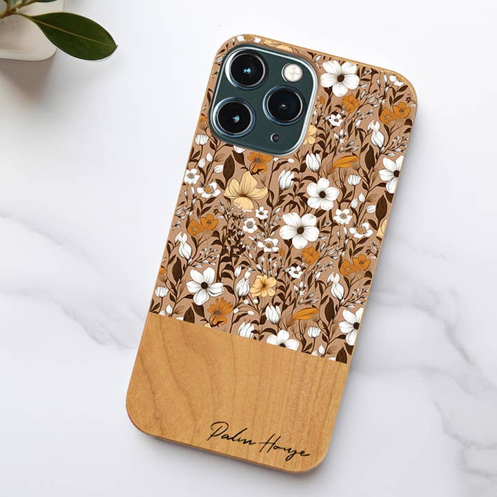 Palm House - Wholesale Phone Case - Women's - Real Wood iPhone Case, Wild Flower Beige, Made in Japan3