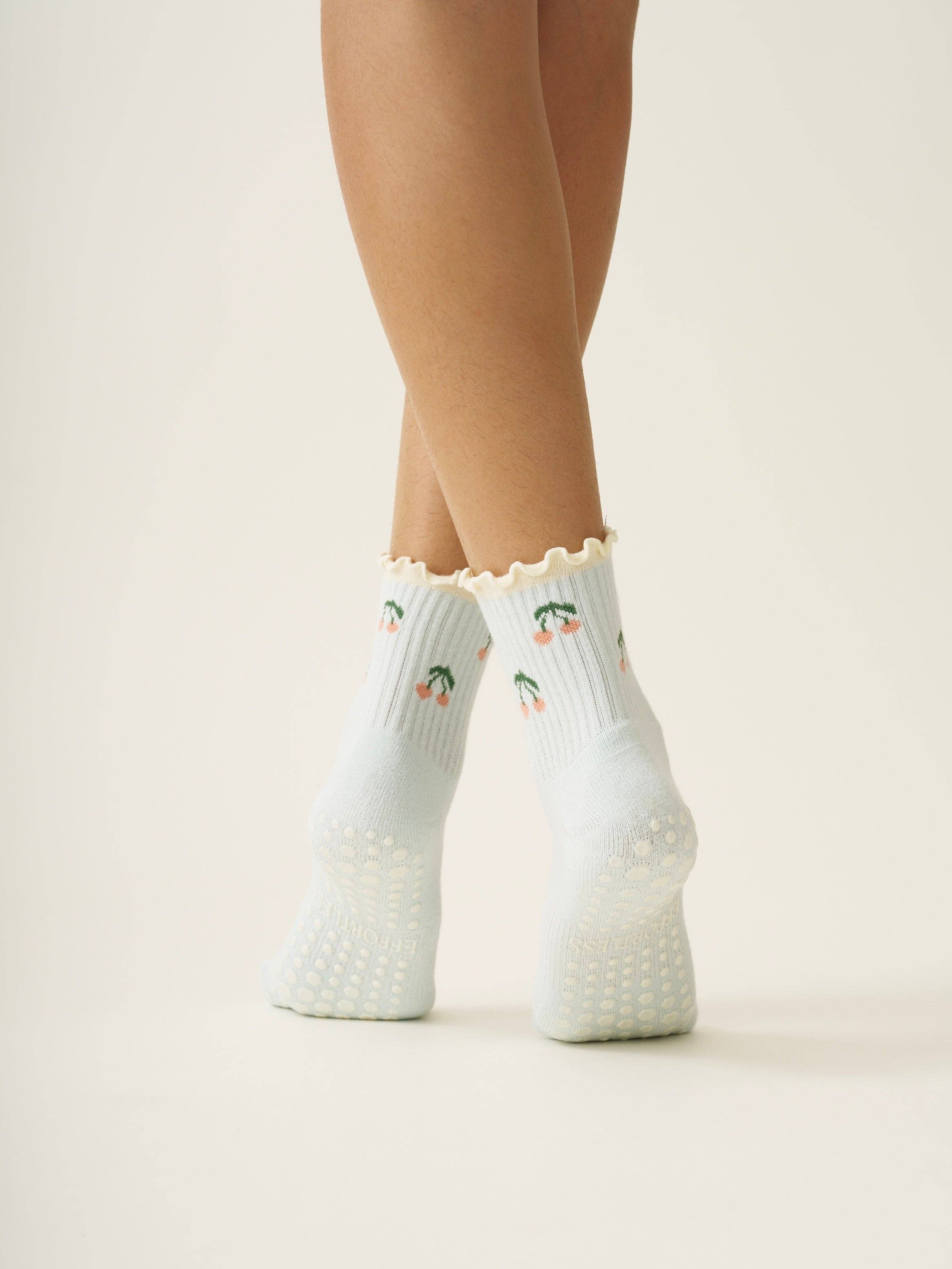 Effortless Club - Wholesale Socks - Women's - 🍒 Cherry Ruffle Grip Sock [Baby Blue], Pilates Socks3