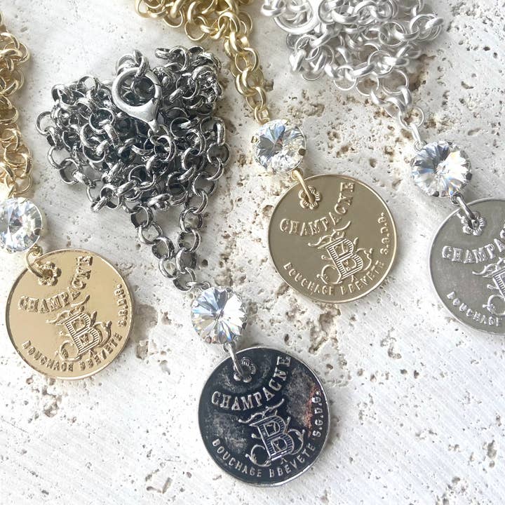 VB&CO Designs Handmade Jewelry - Wholesale Pendant/Charm Necklace - Champagne French coin necklace boutique salon jewelry2