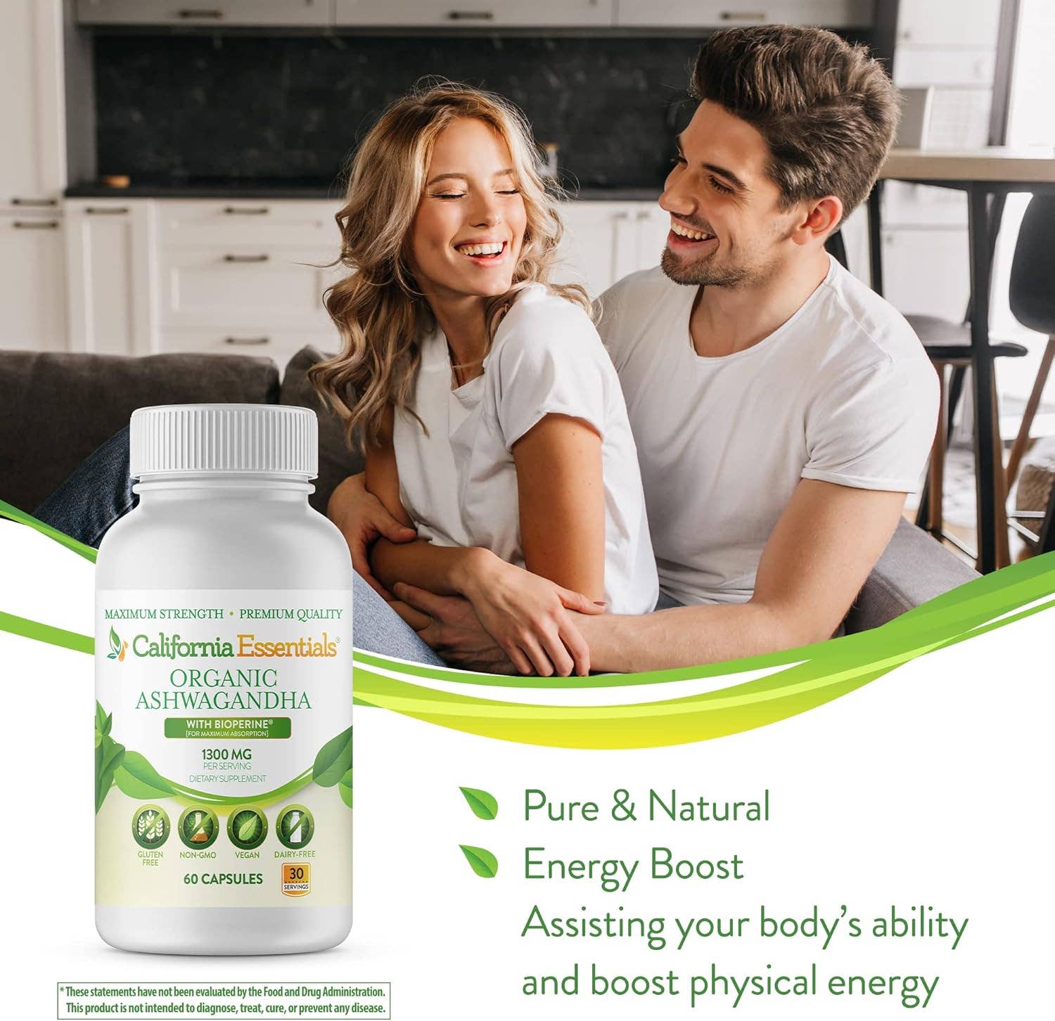 California Essentials - Vendita all'ingrosso Vitamine/integratori orali - Integratore di Ashwagandha Biologica (1300 mg) - Polvere di Radice5