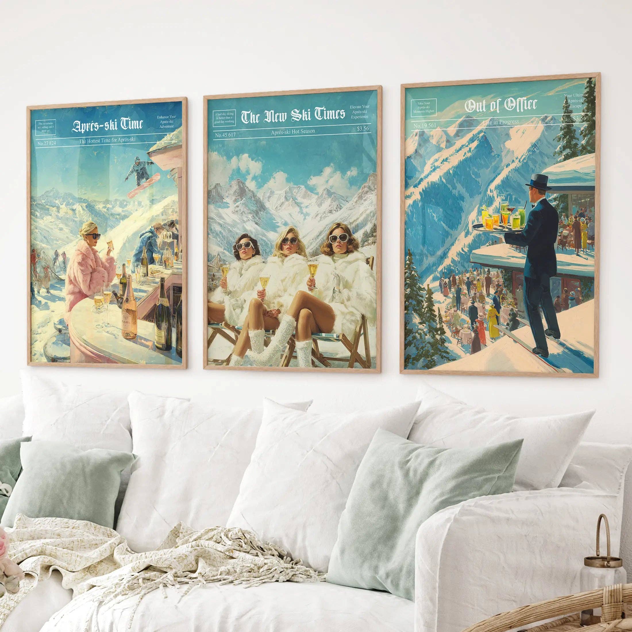 PrintSets.com - Wholesale Gallery Wall Set - Winter Ski Resort Wall Art Set. Alpine Après Ski Newspaper0