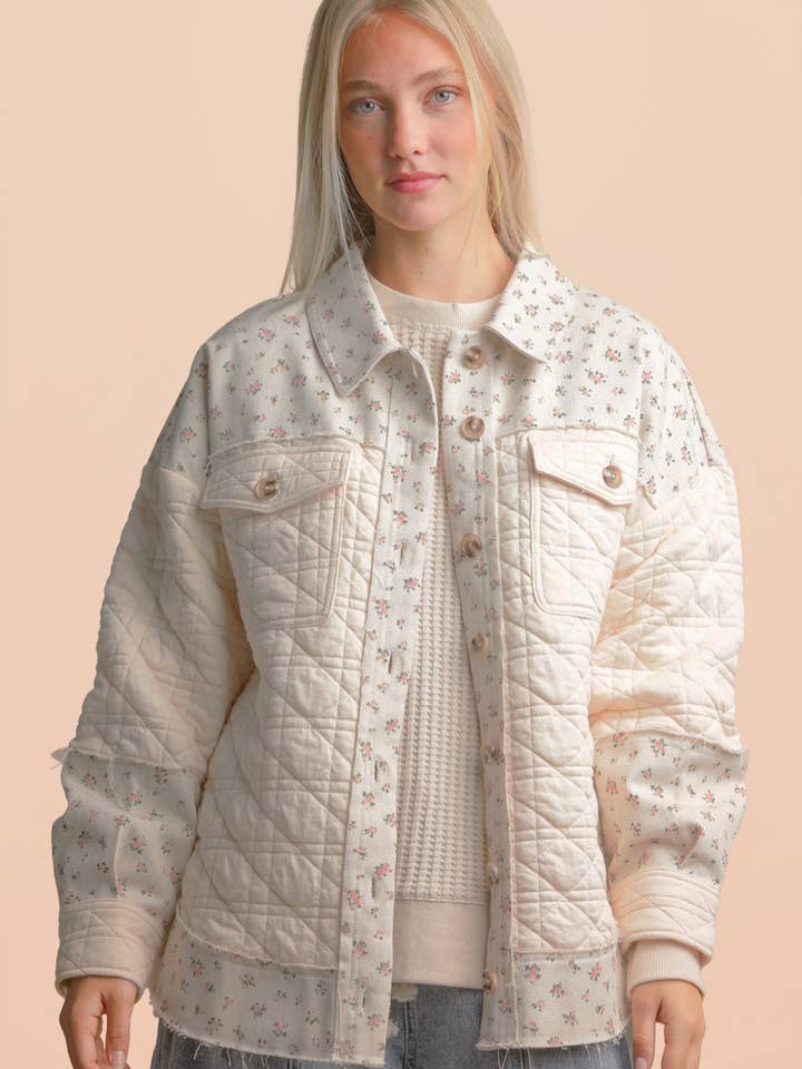 Giacca in cotone a contrasto con stampa floreale oversize NJ90413DG per la vendita all'ingrosso da parte di VERY J