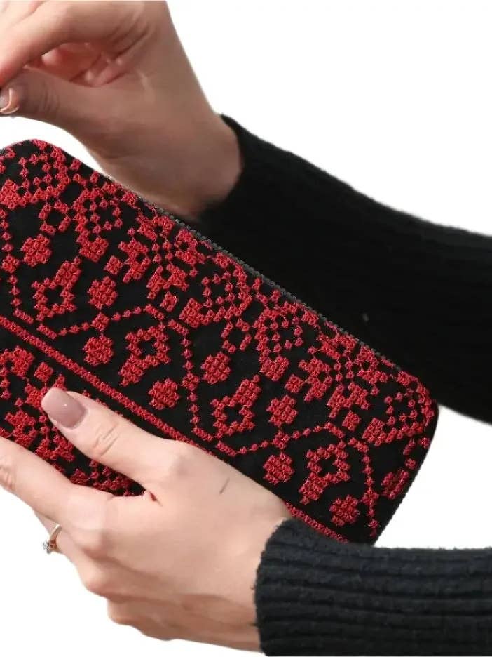 Portefeuille brodé élégant à 2 fermetures éclair - Design élégant et fonctionnel pour la vente par Palestinian Elegance