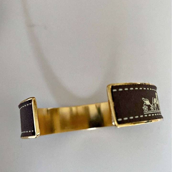 Embellish Your Life - Wholesale Cuff Bracelet - Hermes Brown Ribbon Up-Cycled Cuff Bracelet
