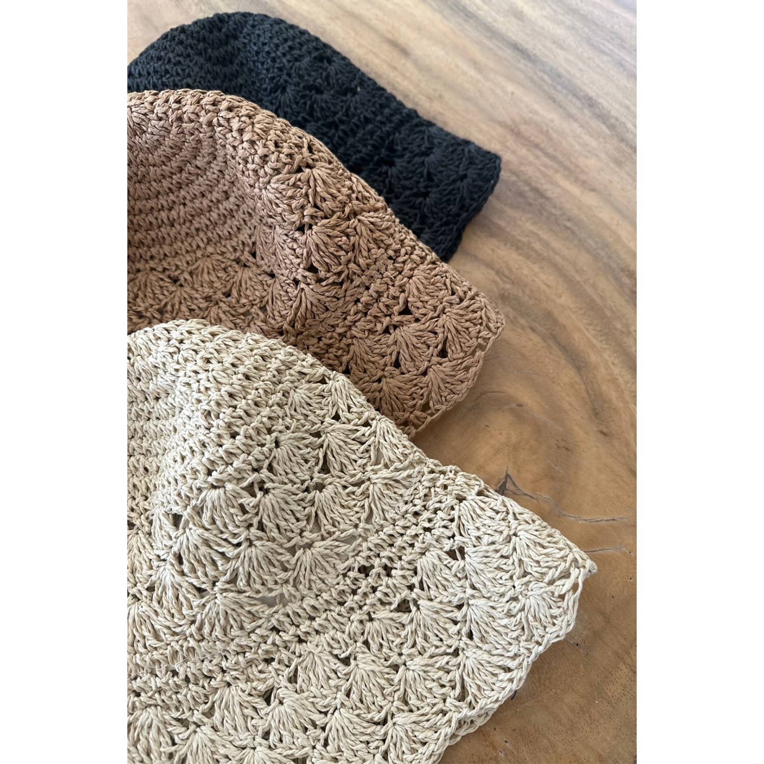 One and Only Accessories - Wholesale Bucket Hat - Women's - HANDMADE CROCHET FOLDABLE STRAW BUCKET HAT 1