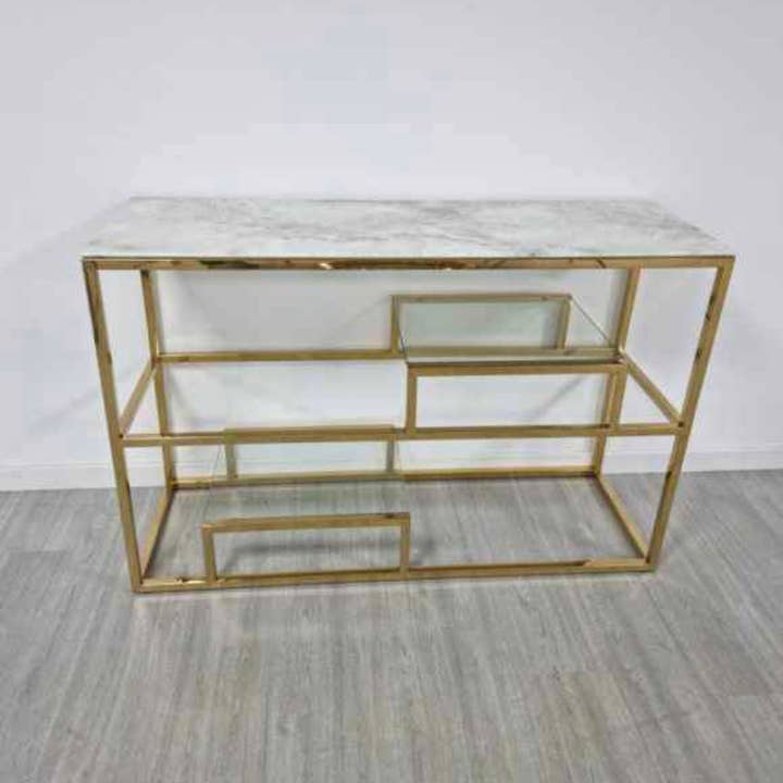 credenza in acciaio inox dorato e vetro per la vendita all'ingrosso da parte di Serralharia EMS Inox