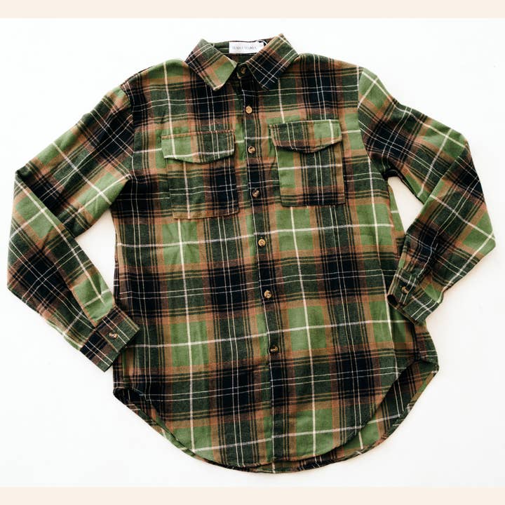 HAHA MAMA Clothing - Wholesale Button Down Shirt - Unisex - Lightweight Green Flannel - Adult1